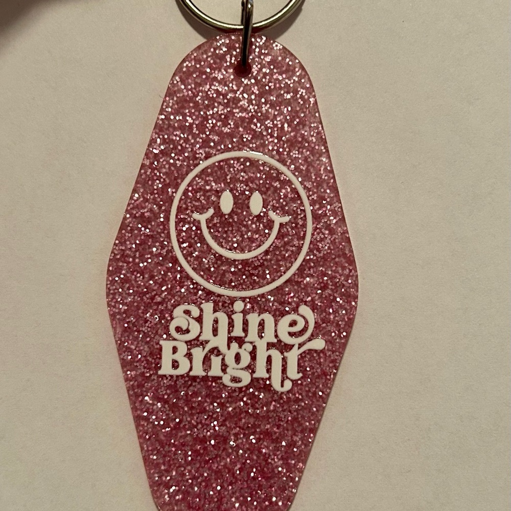 Pink Glitter Keychain with Smile Design